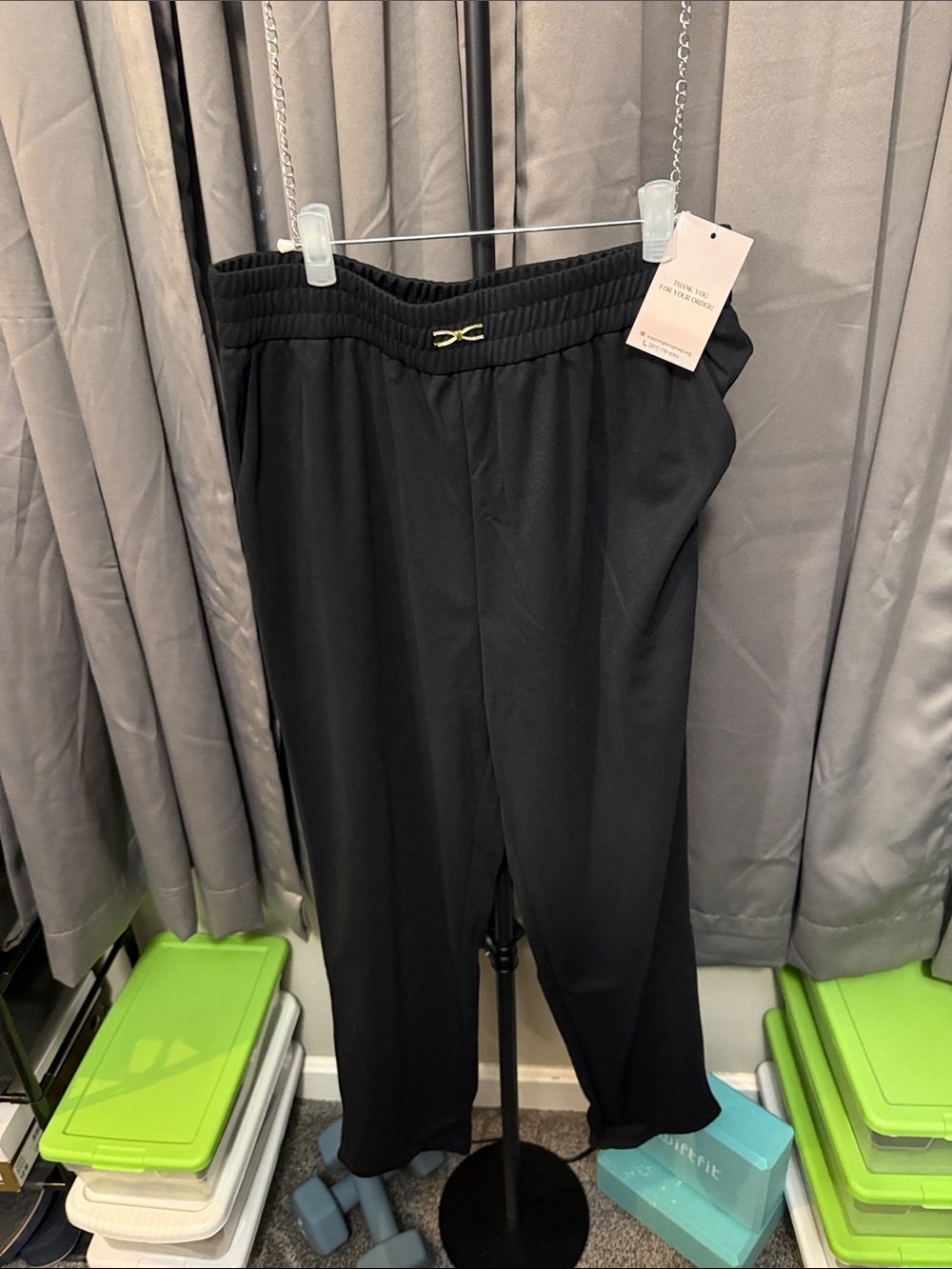 Black Men’s Pull-On Pants with Subtle Gold Accent